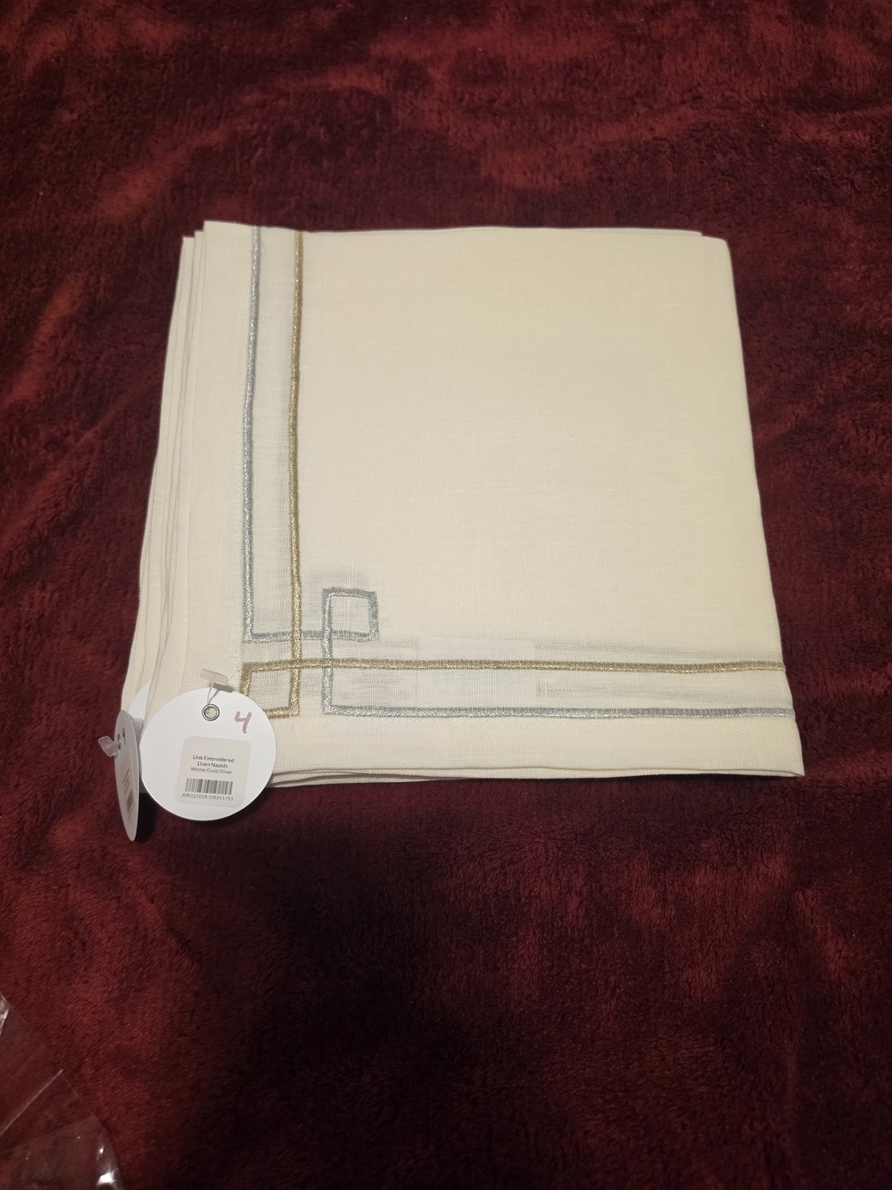 Embroidered Cream Tablecloth with Metallic Trim